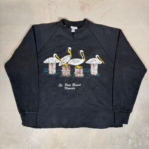 Vintage Santee Sweats St Pete Beach Florida Pelican Sweatshirt Black M Raglan